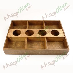 Ahşap Sos Hazneli Çok Gözlü Sunum Tepsisi · 45x32cm