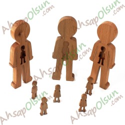 Ahşap iç içe Adam Eğitim / Psikoloji Obje 23,5x8,2 cm