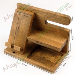 Ahşap Masa üstü Telefon Saat Cüzdan Gözlük Organizatör · 25,5x15cm